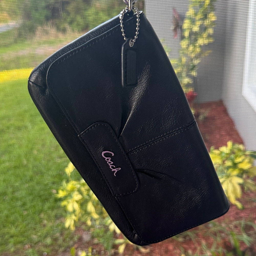 Coach Black Leather Wallet Wristlet XL